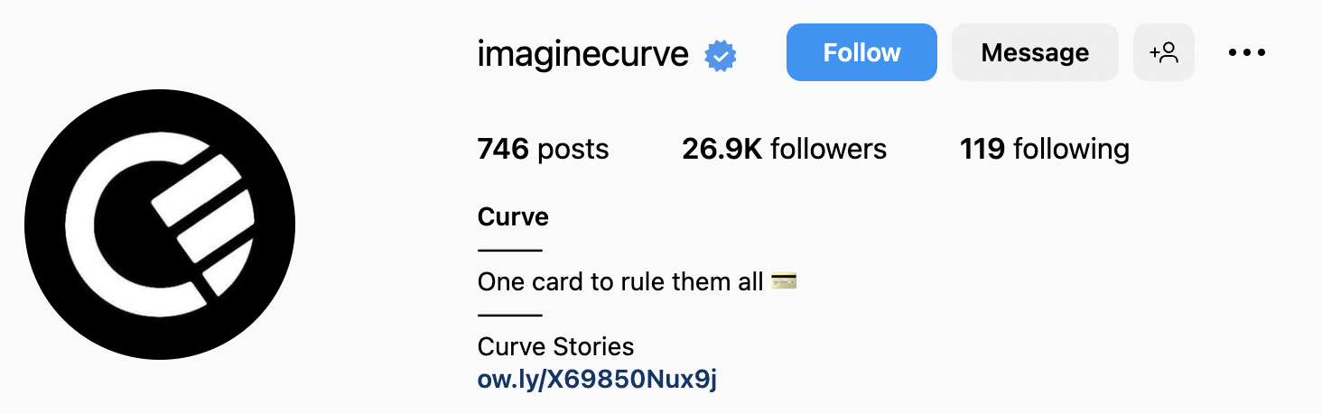 Screenshot of Curve's Instagram account