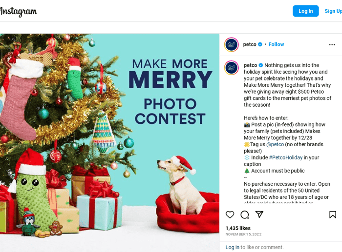 Petco's Instagram photo contest post