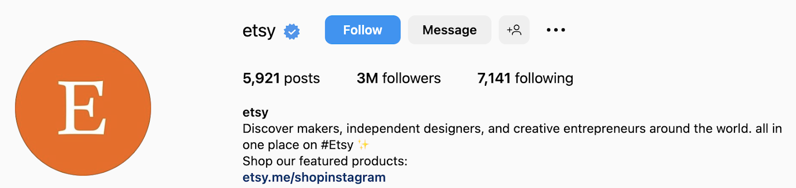 Screenshot of Etsy's Instagram account