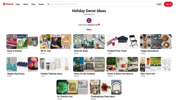 Wayfair's holiday decor Pinterest boards