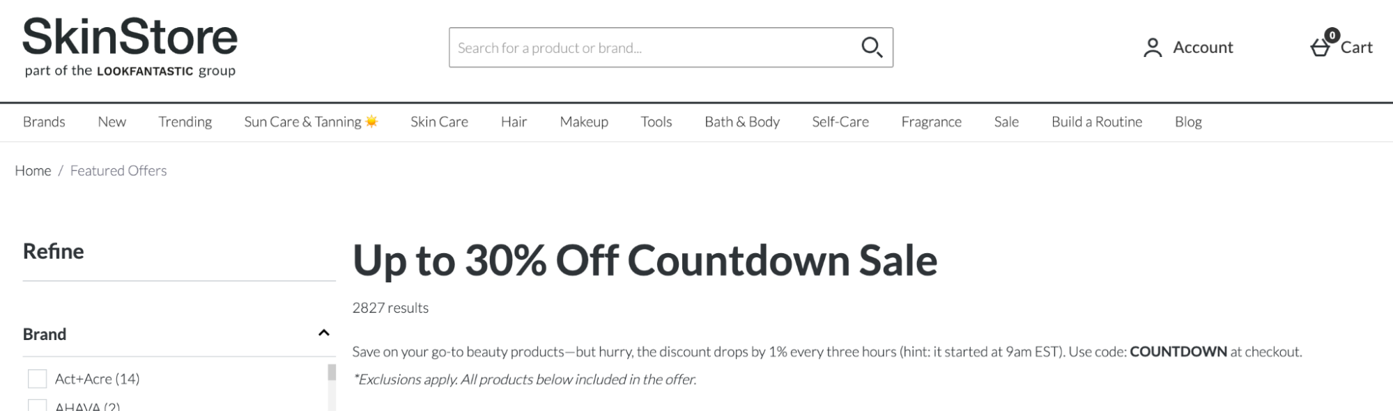 SkinStore flash sale