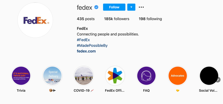 instagram marketing fedex profile