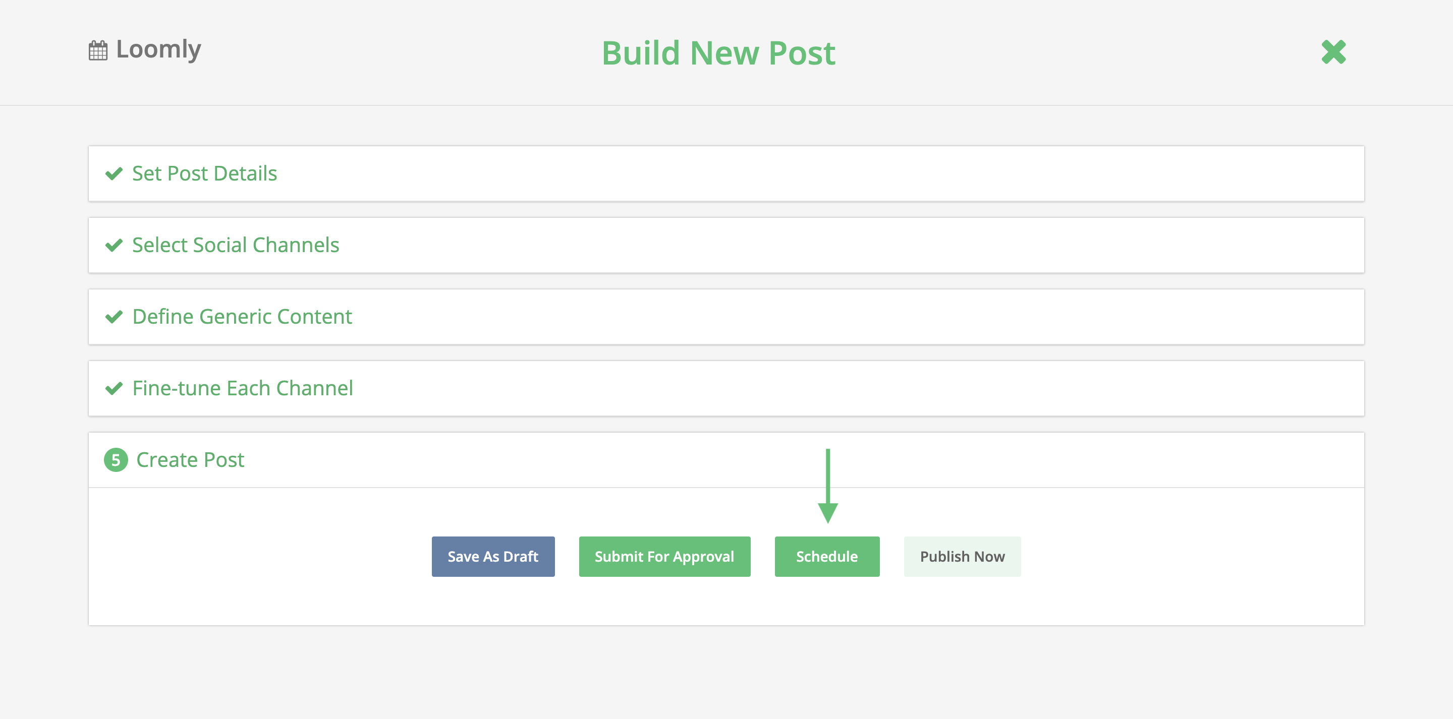 introducing loomly instagram direct publishing post builder step 5 schedule publish instagram post