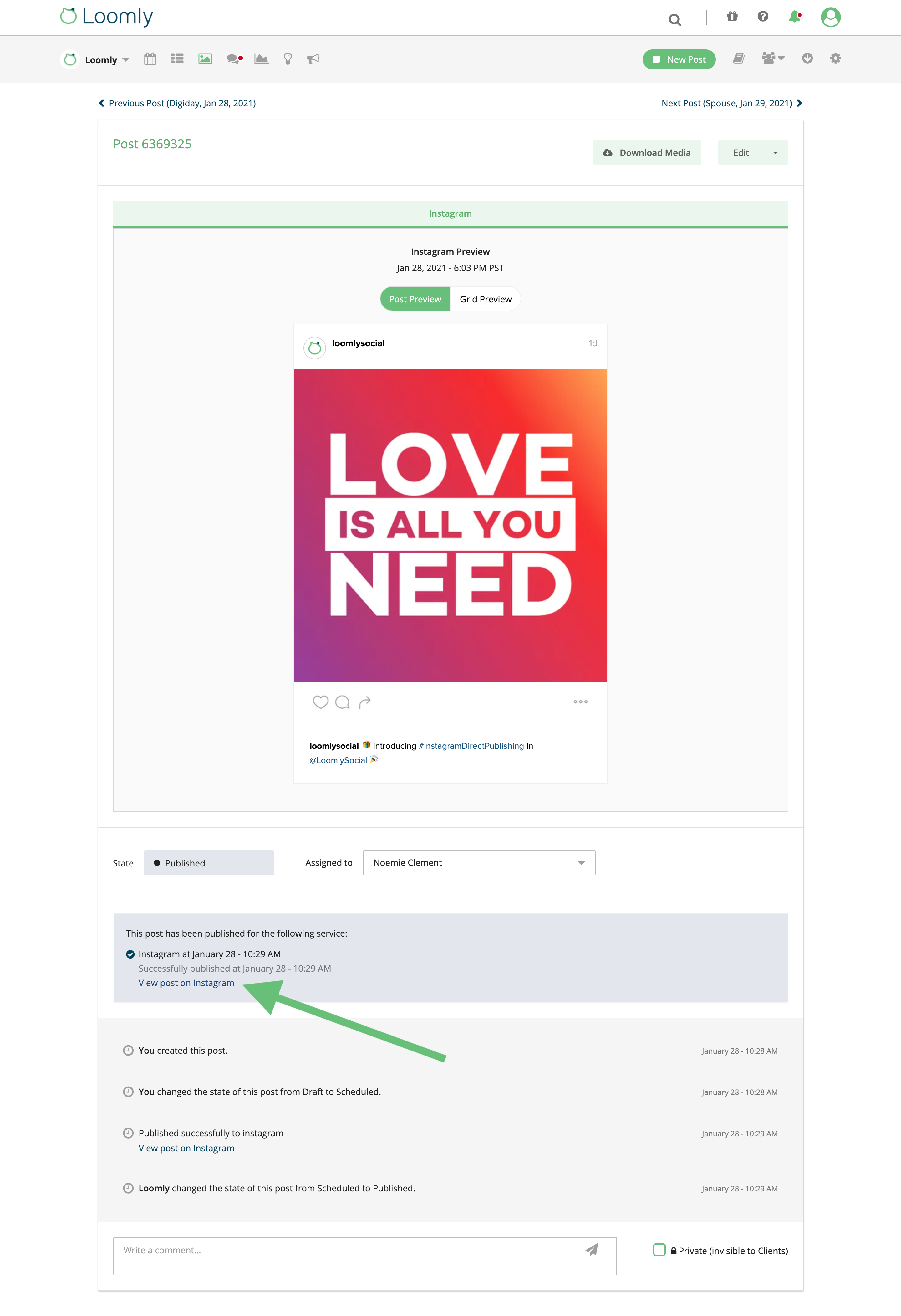 introducing loomly instagram direct publishing post view preview post access post on instagram