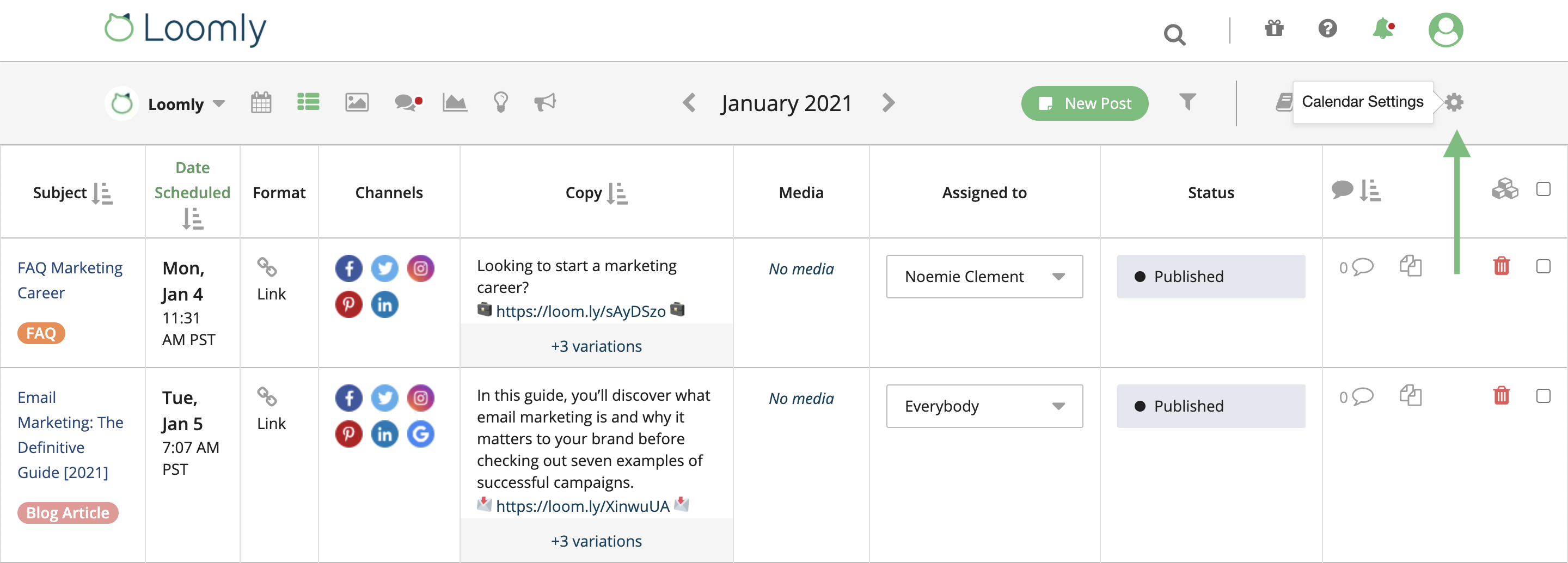 introducing loomly instagram direct publishing open calendar settings