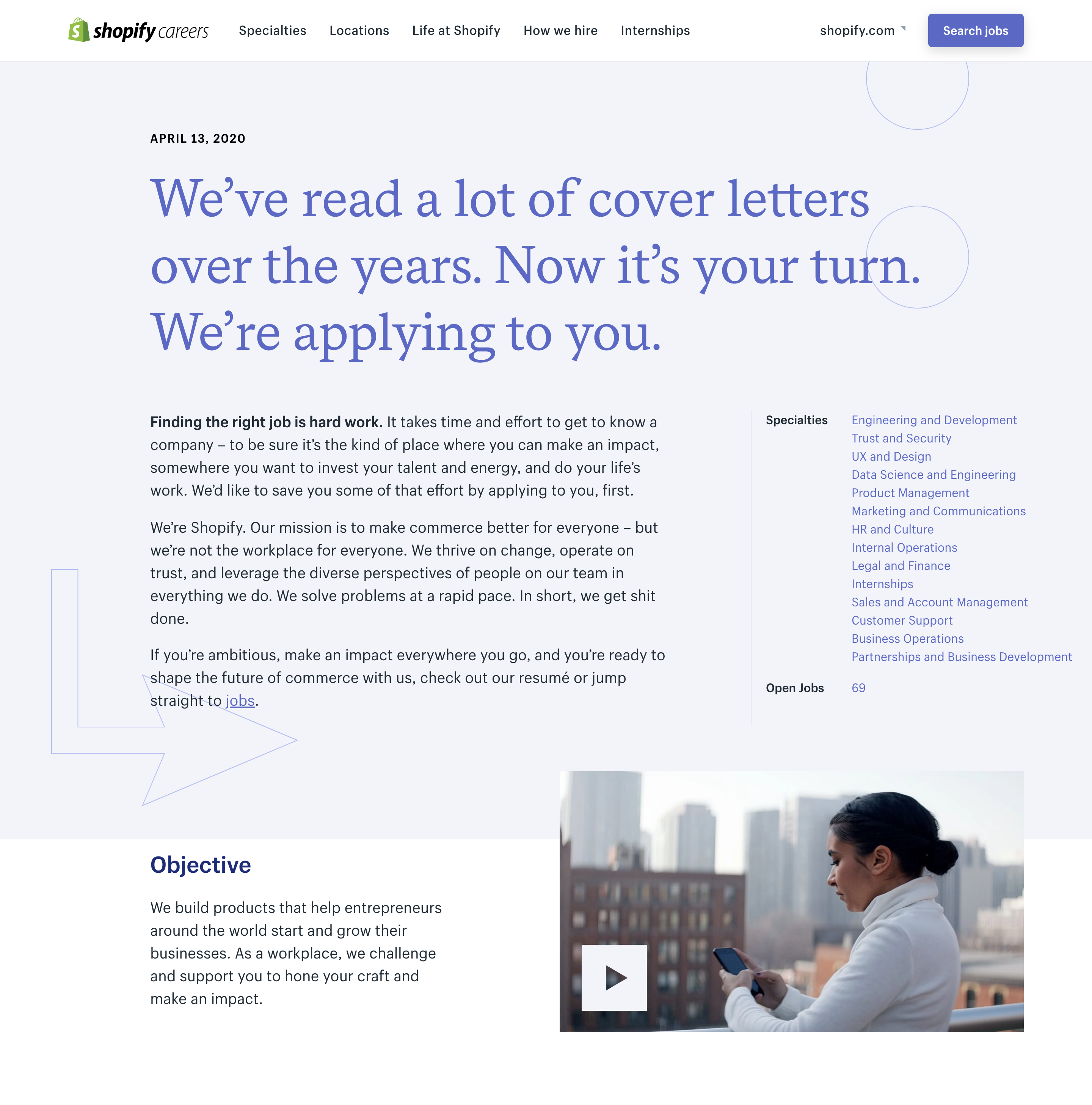 key marketing projects employer brand shopify career page