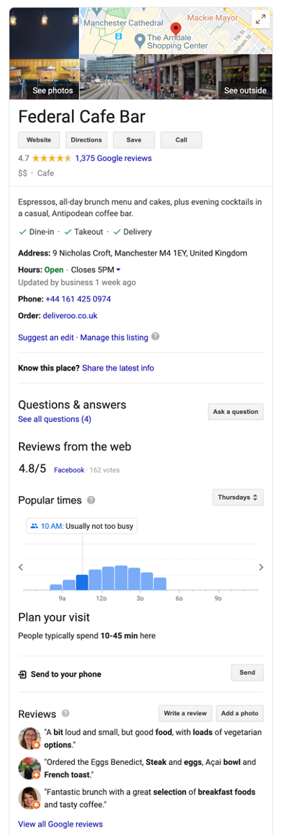 A full example of a Google Business Profile