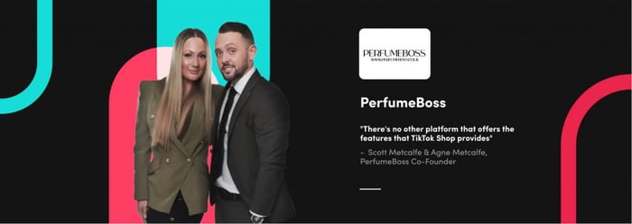 A graphic featuring a quote from PerfumeBoss's Co-Founder, talking about how TikTok helps their business.