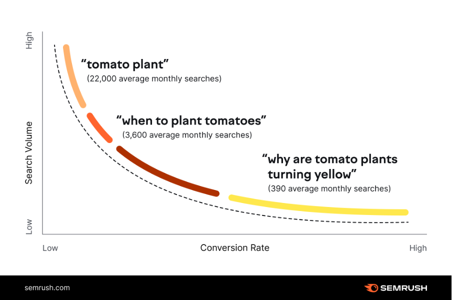 seo beginner's guide semrush long-tail keywords chart