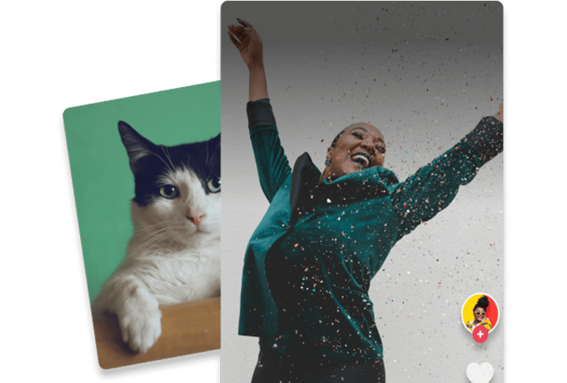two overlaying photos of woman and cat
